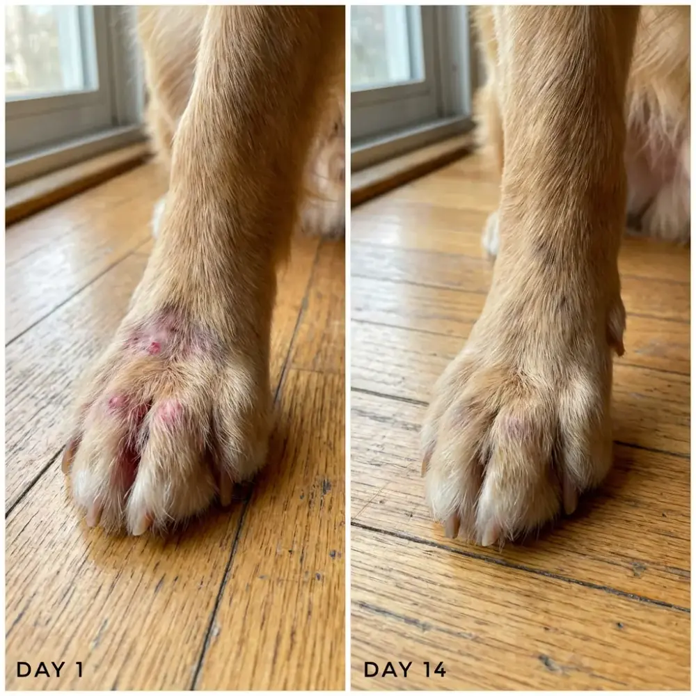 Raw, licked paws → calm and healed